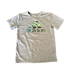 Adidas Boys Shirt Extra Medium 10/12 Gray Athletic Sport Short Sleeve Tshirt
